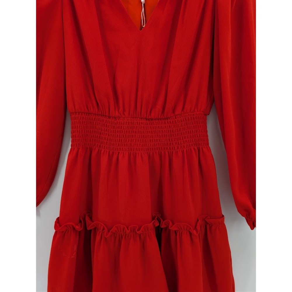 STS Sail to Sable Red Smocked Waist Dress Tiered Mini Ruffle V Neck XS Prom Hoco - Picture 6 of 12